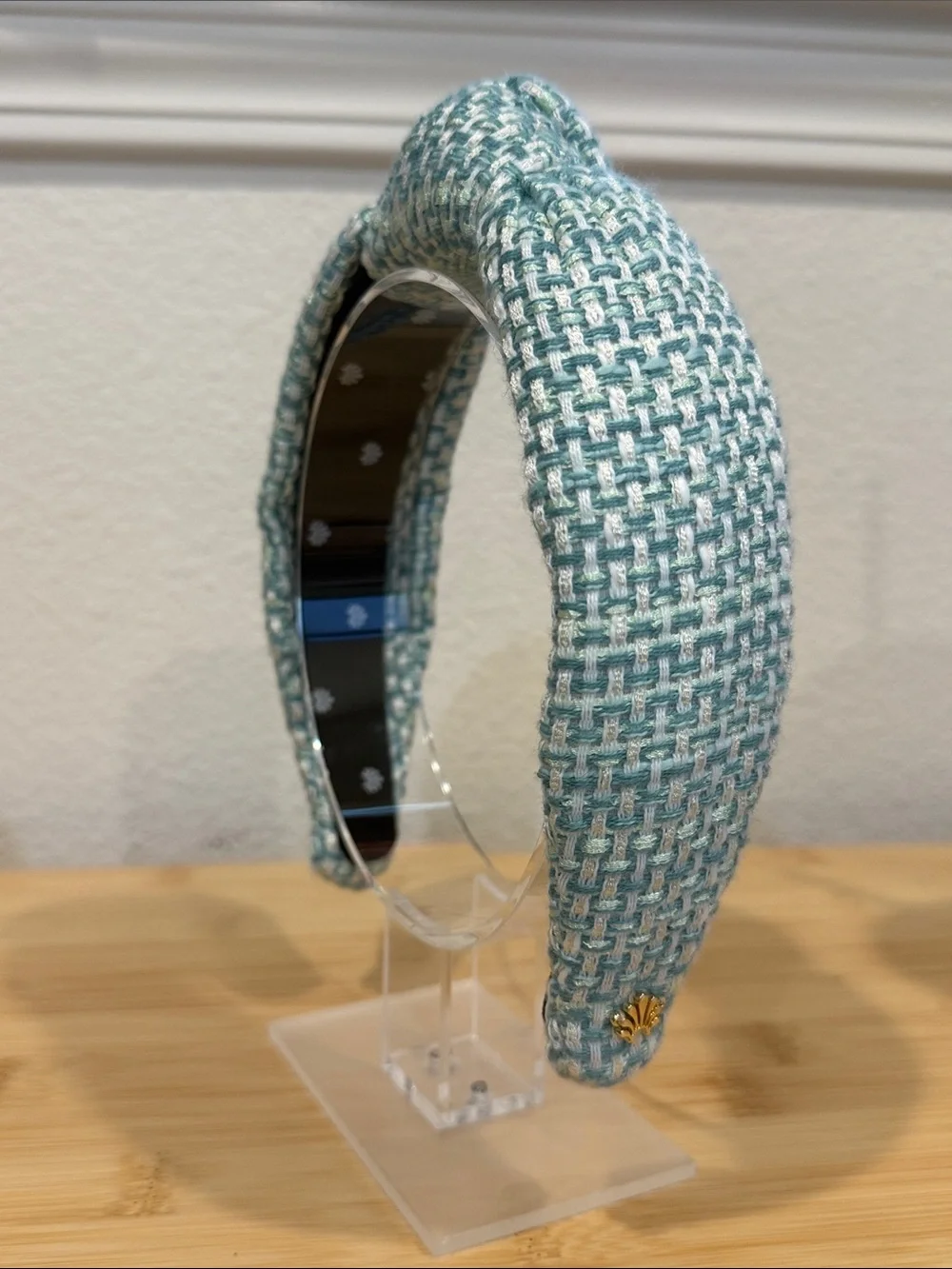 Lele Sadoughi Green and White Tweed Knotted Headband